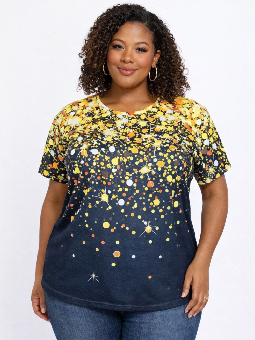 Women's Unbranded Short Sleeve Tee Plus 4X Black Gold Sparkle - Picture 1 of 4